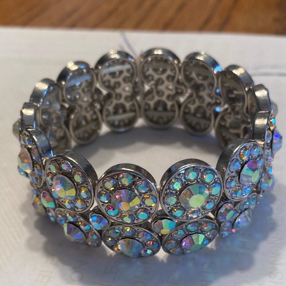 Impressions Iridescent Crystal Stretch Bracelet - Silver and Rainbow Hues